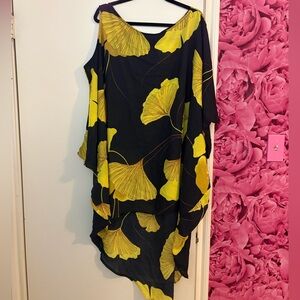 Asymmetrical/hi-lo swimsuit cover up; worn once (navy blue & yellow)